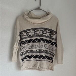 Lucky Brand Cream and Black Cowl Neck Sweater